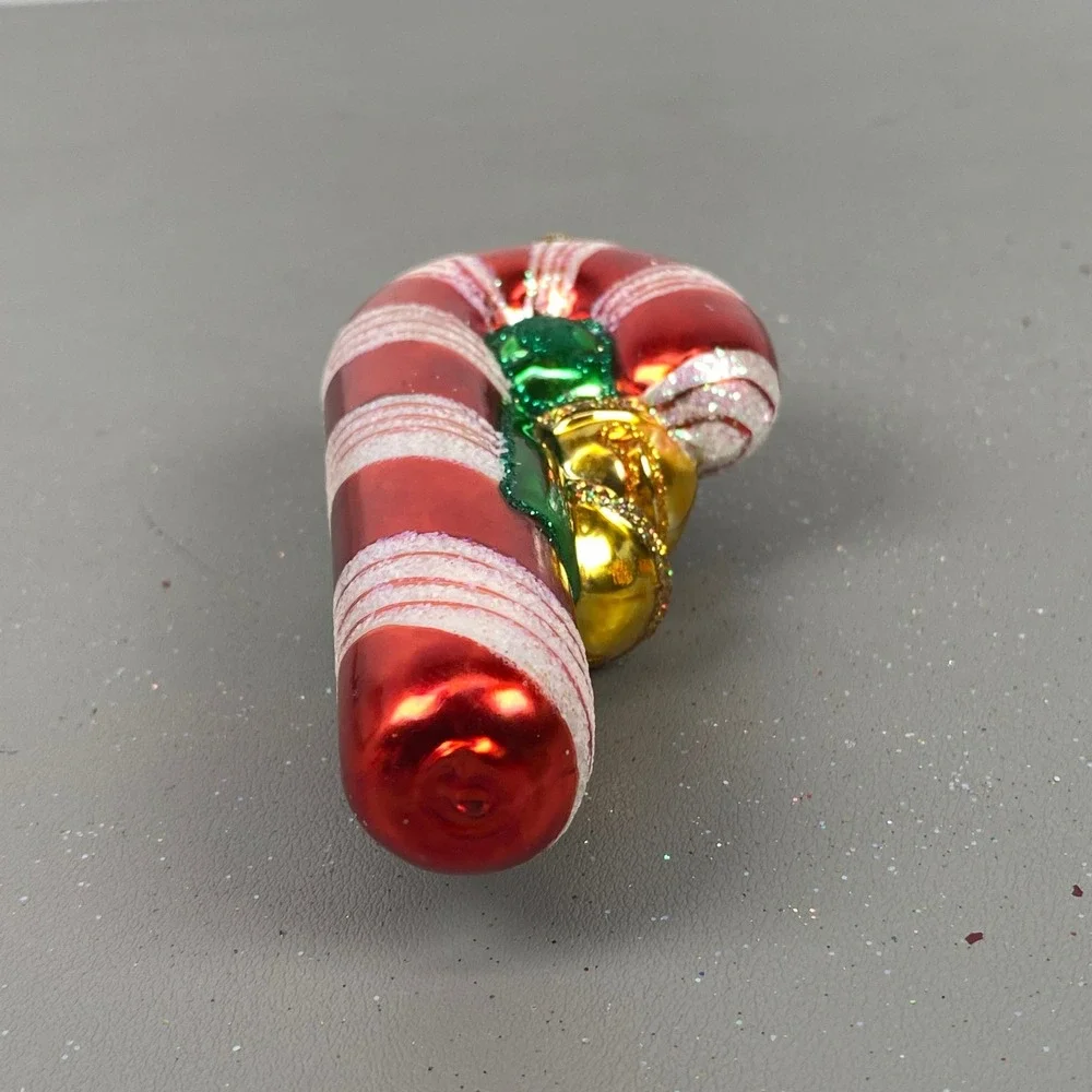 Old World Christmas Blimp & Candy Cane Glass Ornament Set Red Green Glitter